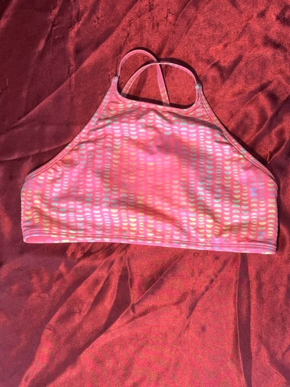 Lands' End Pink and White Patterned Swim Top